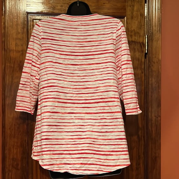 Chico’s Red & White Striped High Low Top - Picture 3 of 5